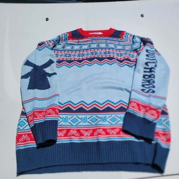 DUTCH BROS sweater Blue Red Sized small Sweater Casual Fair Isle - Picture 1 of 1